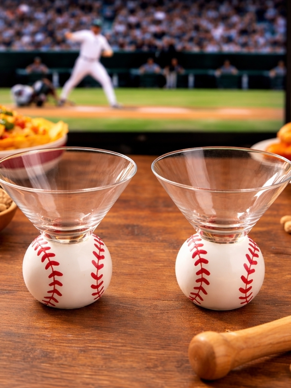 Baseball-Themed Shot Martini Glass Set - White and Red